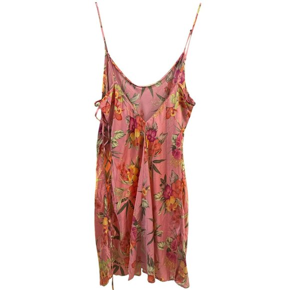 Victorias Secret Pink Floral Silk Chemise Large Vintage Y2K Lace-Up Slip Dress - Picture 2 of 5